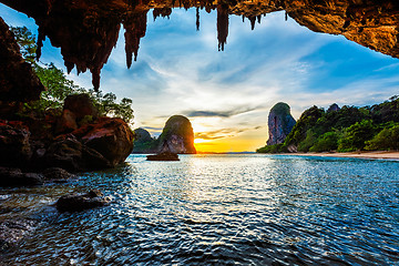 Image showing Sunset on Pranang beach. Railay , Krabi Province Thailand