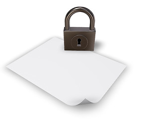 Image showing padlock and blank paper sheet - 3d rendering