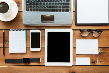 Image showing close up of on laptop, tablet pc and smartphone