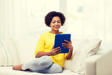 Image showing happy african american woman with tablet pc