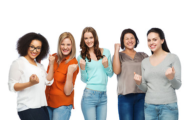 Image showing group of happy different women celebrating victory