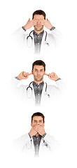 Image showing Doctor isolated on white - Sees, hears and speaks no evil 