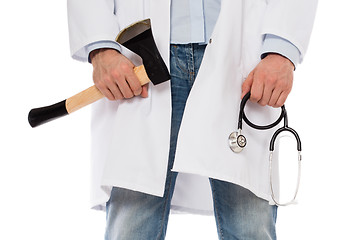 Image showing Evil medic holding a small axe and stethoscope