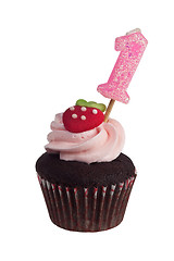 Image showing Mini cupcake with birthday candle for one year old