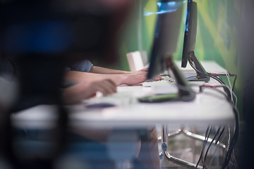 Image showing technology students group working  in computer lab school  class