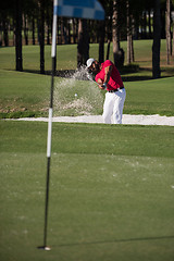 Image showing golfer hitting a sand bunker shot