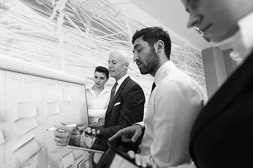 Image showing business people group brainstorming and taking notes to flip boa