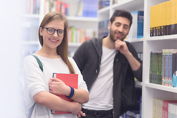 Image showing students group  in school  library