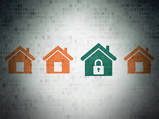 Image showing Safety concept: home icon on Digital Data Paper background
