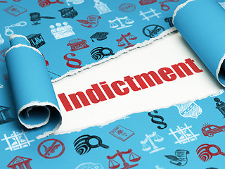 Image showing Law concept: red text Indictment under the piece of  torn paper