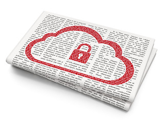 Image showing Cloud networking concept: Cloud With Padlock on Newspaper background