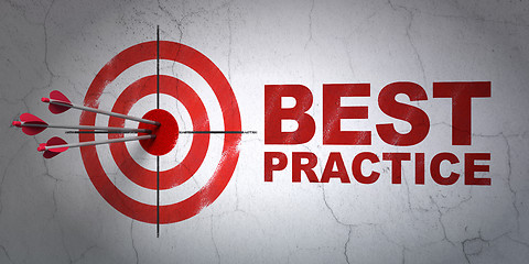 Image showing Education concept: target and Best Practice on wall background