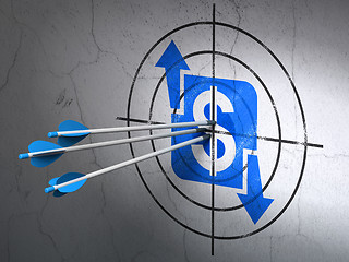 Image showing Business concept: arrows in Finance target on wall background