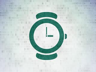 Image showing Time concept: Watch on Digital Data Paper background