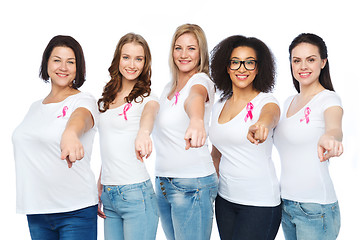 Image showing happy women with breast cancer awareness ribbons