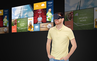 Image showing happy man in virtual reality headset or 3d glasses