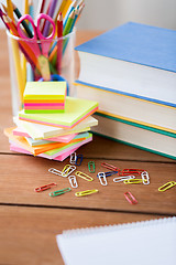 Image showing close up of pens, books, clips and stickers