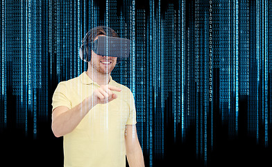 Image showing happy man in virtual reality headset or 3d glasses