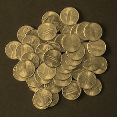 Image showing Dollar coins 1 cent wheat penny cent - vintage