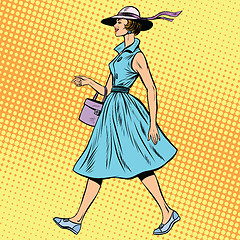 Image showing retro lady in summer dress and hat