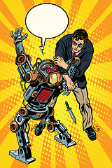 Image showing The fight of a man and armed robot