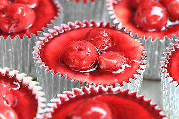 Image showing red cherries cupcake