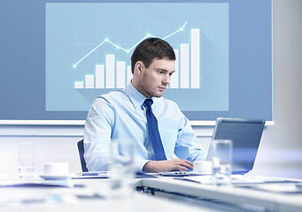 Image showing businessman with laptop working in office