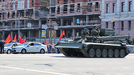 Image showing Military transportation on its back way after Victory Day Parade