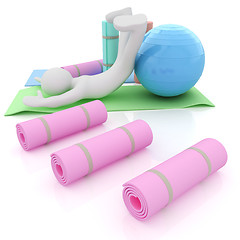 Image showing 3d man on a karemat with fitness ball. 3D illustration