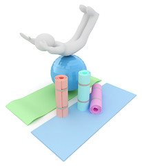 Image showing 3d man on a karemat with fitness ball. 3D illustration