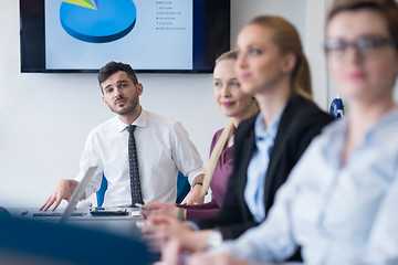 Image showing young business people group on team meeting at modern office