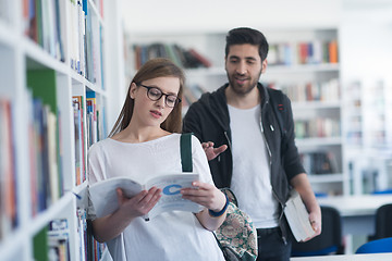 Image showing students couple  in school  library