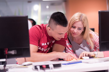 Image showing technology students group working  in computer lab school  class