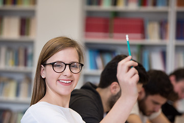 Image showing group of students  raise hands up