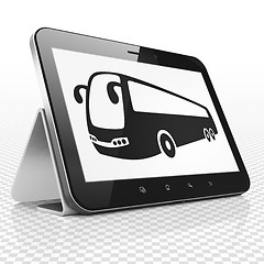 Image showing Vacation concept: Tablet Computer with Bus on display