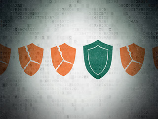 Image showing Security concept: shield icon on Digital Data Paper background