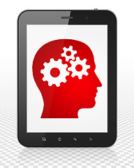 Image showing Information concept: Tablet Pc Computer with Head With Gears on display