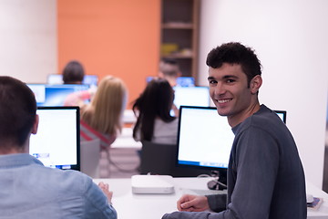 Image showing technology students group working  in computer lab school  class