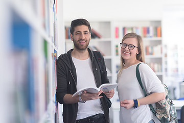 Image showing students couple  in school  library