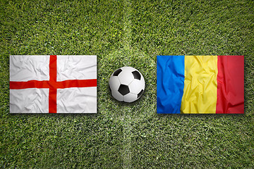 Image showing England vs. Romania flags on soccer field