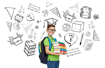 Image showing happy student boy with school bag and books