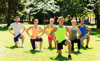 Image showing group of friends or sportsmen exercising outdoors