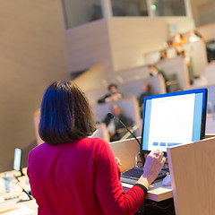 Image showing Female speaker at Business Conference.