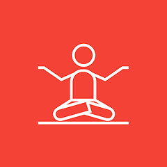 Image showing Man meditating in lotus pose line icon.