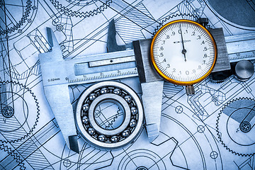 Image showing Ball bearings and Metal vernier caliper