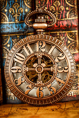 Image showing Old Books and Vintage pocket watch