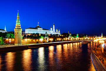 Image showing Moscow, night view of the Kremlin.