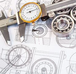 Image showing Ball bearings on technical drawing