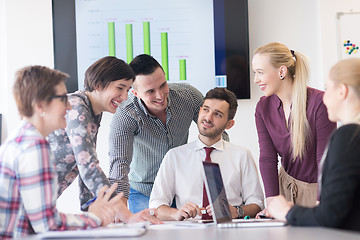 Image showing young business people group on meeting at modern office