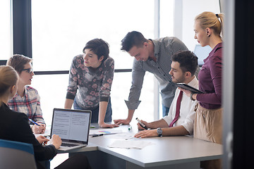 Image showing young business people group on meeting at modern office